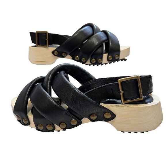 Kelsi Dagger Wood & Black Leather Sandals Sz 5.5 Brooklyn Grove Model - Picture 3 of 9